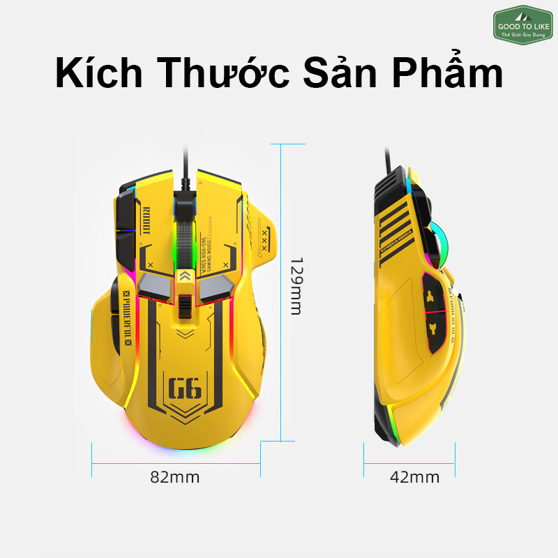 Chuột Máy Tính Gaming G6 Gundam,Bumblebee.Chuột Máy Tính Văn Phòng Có Dây, Led RGB 16 Triệu Màu,12800 DPI Hỗ Trợ Macro
