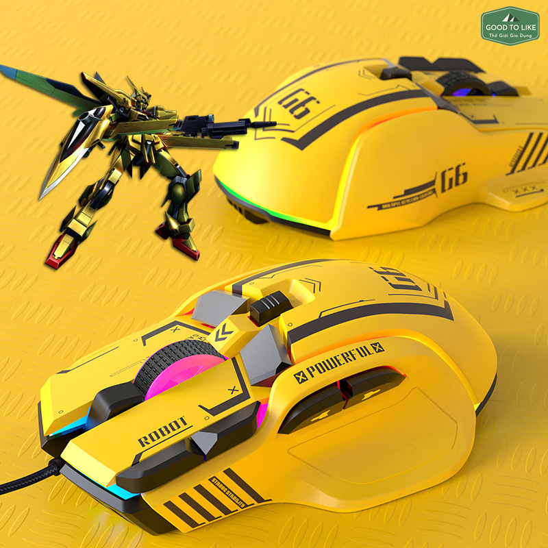 Chuột Máy Tính Gaming G6 Gundam,Bumblebee.Chuột Máy Tính Văn Phòng Có Dây, Led RGB 16 Triệu Màu,12800 DPI Hỗ Trợ Macro