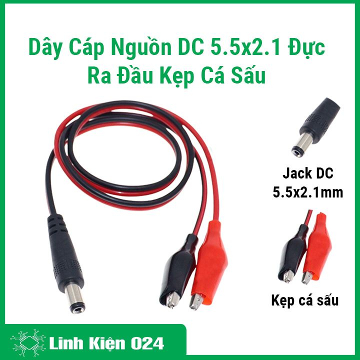 Dây cáp nguồn DC 5.5x2.1mm , giắc kết nối kẹp cá sấu đầu đực/cái tùy chọn