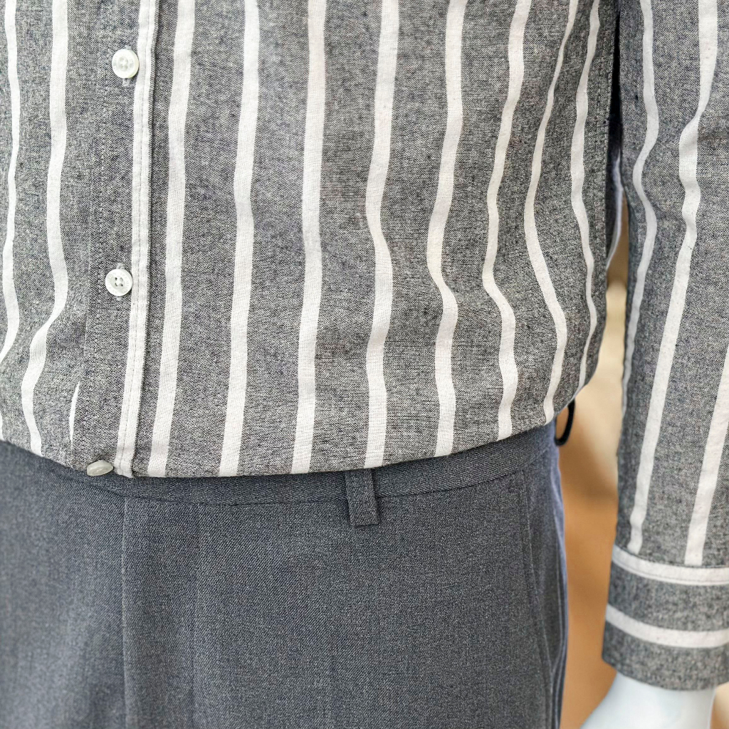 Áo Sơ Mi Nam Cao Cấp Phối Sọc Dark Grey Stripes White Shirt BY COTTON