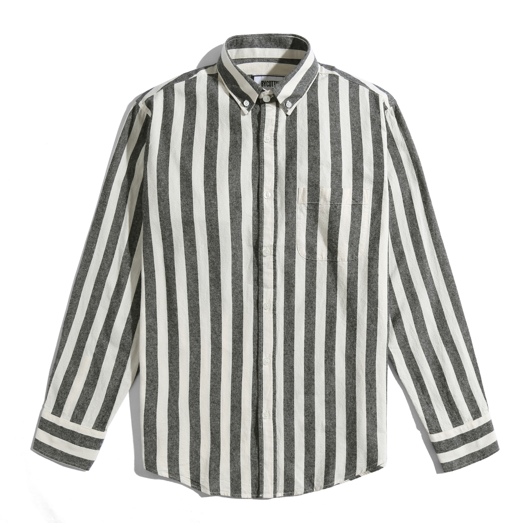 Áo Sơ Mi Nam Cao Cấp Phối Sọc Dark Grey Cream Stripes Oxford Shirt BY COTTON