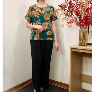 Đồ bộ trung niên cho bà cho mẹ - Bộ quần áo trung niên lụa Hàn châu bigsize quần dài ống rộng