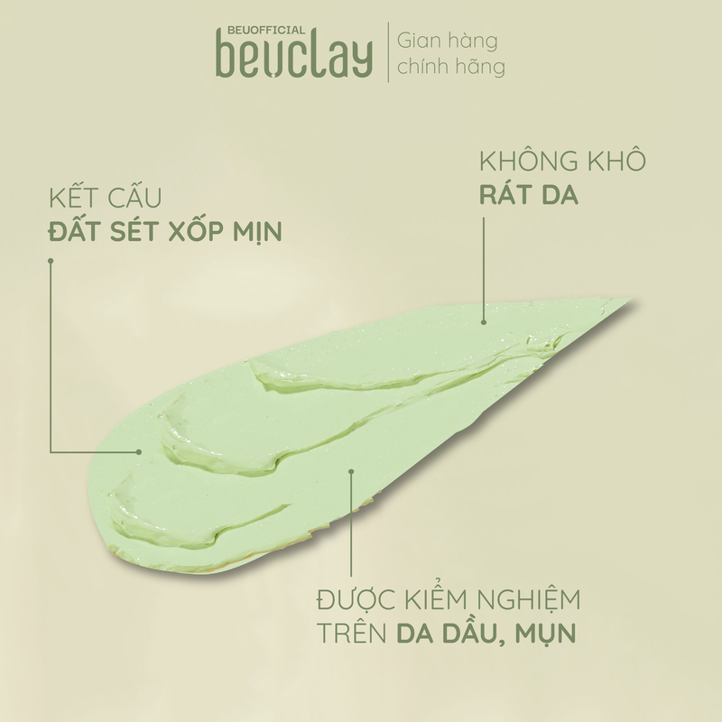 Mặt nạ bùn đất sét BEUCLAY trà xanh sáng da, se khít lỗ chân lông, kiểm soát dầu, ngăn ngừa mụn cám mụn đầu đen