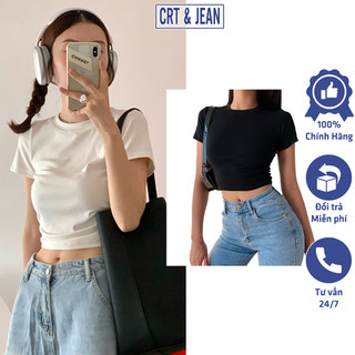Áo croptop ôm nữ trắng đen CRT&JEAN , áo crt thun gân body đẹp basic sang chảnh freesize - CR01