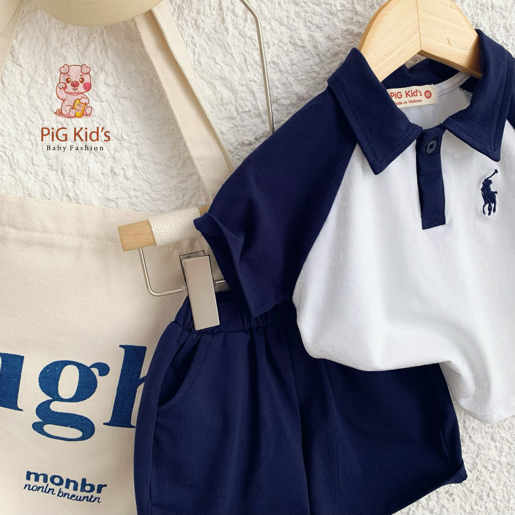 Bộ polo cộc tay cổ đức unisex cho bé trai bé gái, bộ thun mềm mát cá tính sành điệu cho bé