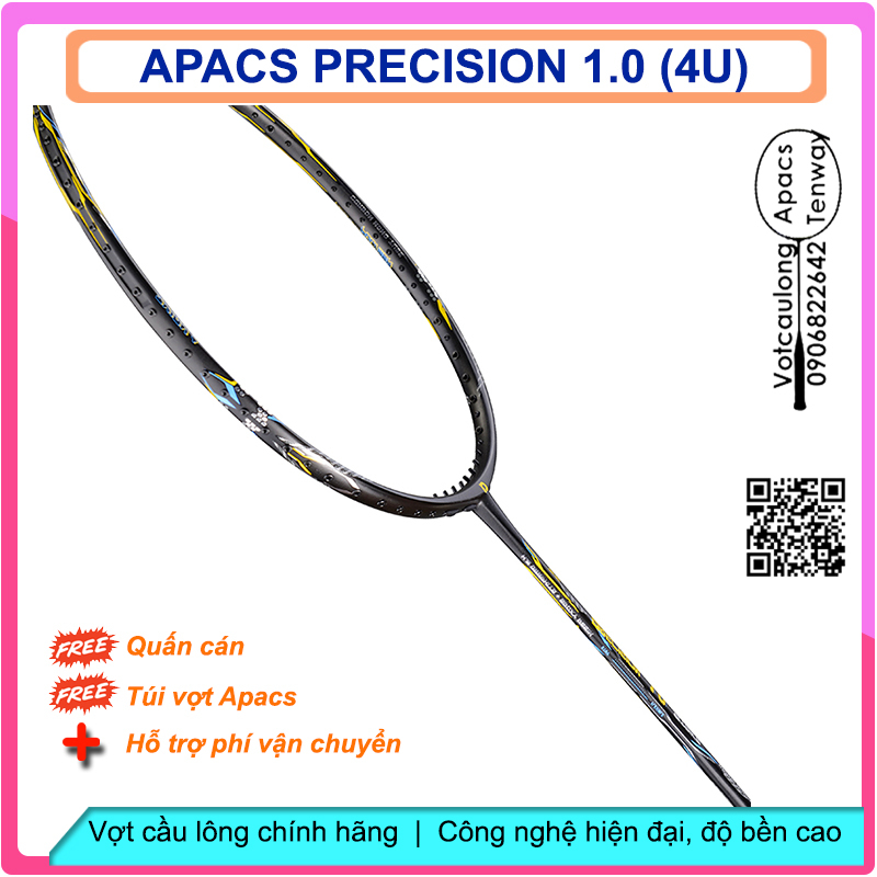 Vợt cầu lông Apacs Precision 1.0 - 4U | Vợt 4U thân dẻo, thiên công hơi nặng đầu, chịu lực đan lưới 