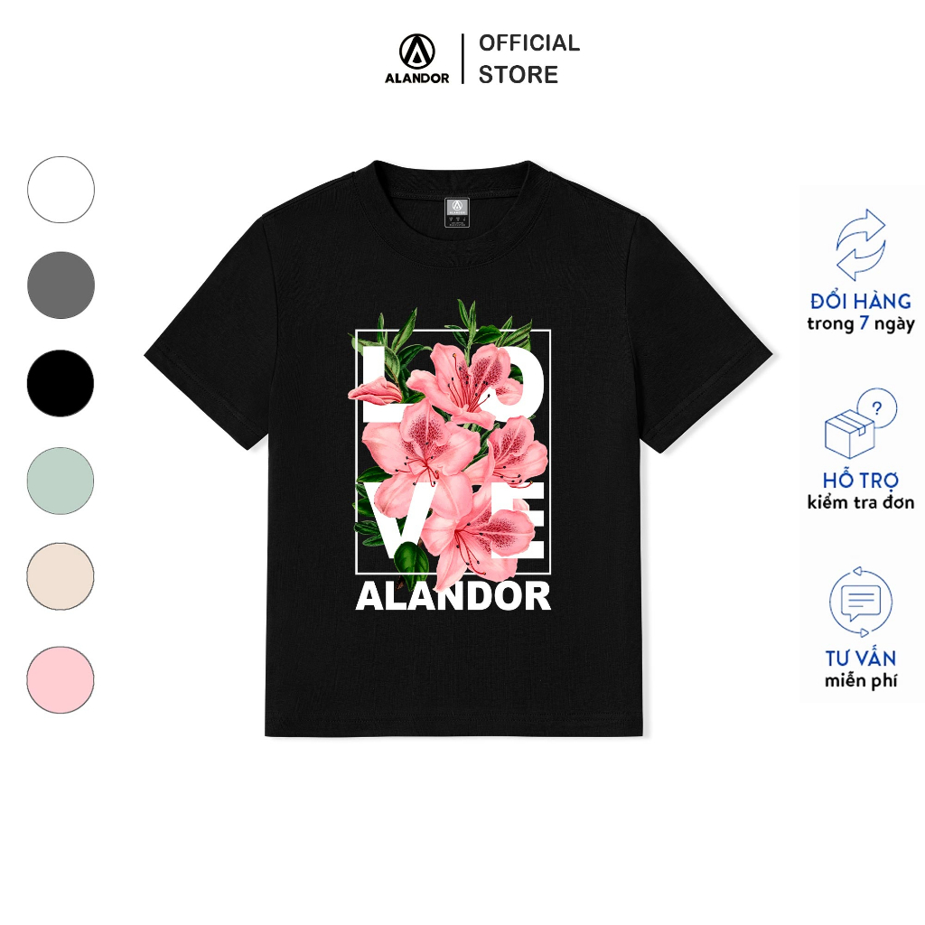 Baby tee đen Alandor local brand form fit ôm body tay ngắn cổ tròn chất liệu cotton premium co dãn 2 chiều mẫu love