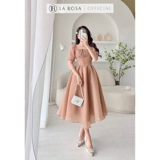 Váy Nữ Dáng Xoè Tay Lỡ LAROSA, Thiết Kế Cổ Vuông Đính Nơ Chiết Eo Cao Tôn Dáng, Chất Tơ Cao Cấp Bồng Bềnh Tiểu Thư V1089
