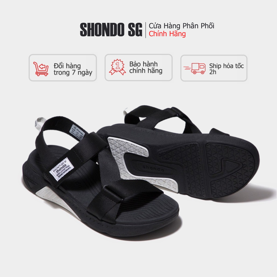 Sandals Shondo F7 Racing đế đen phối trắng quai đen F7R1010