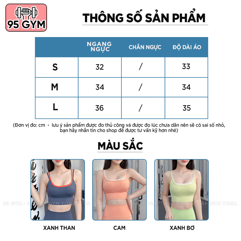 Áo bra tập gym yoga nữ 95Gym AL35 dây vai kép chất thun mềm mịn có mút ngực nâng đỡ vòng một