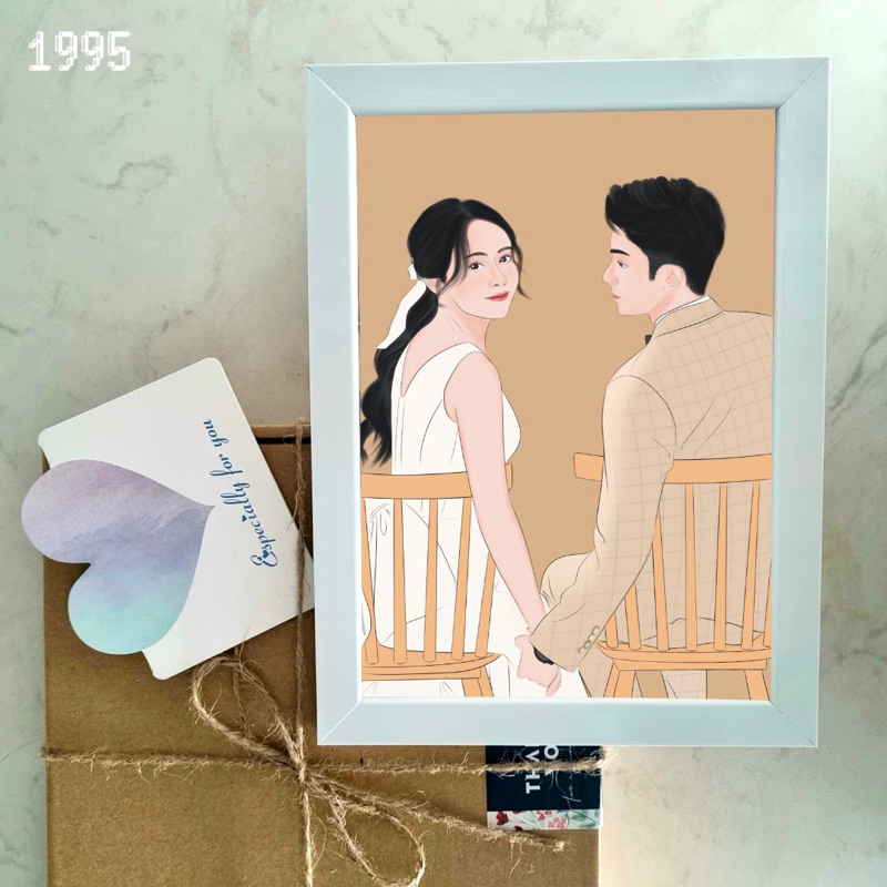 Quà Tặng Tranh Cặp Đôi Vẽ Theo Yêu Cầu Phong Cách Cute