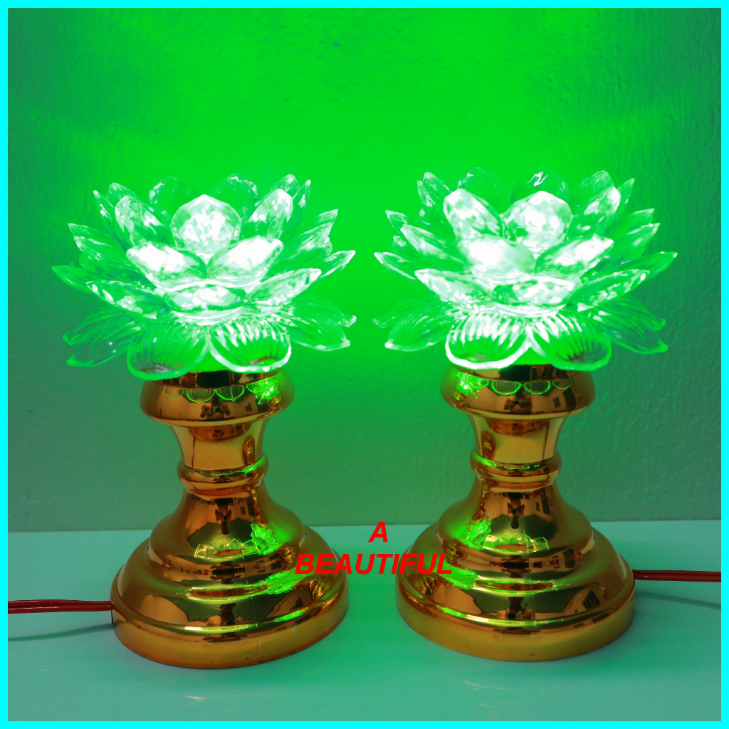 Bộ 2 đèn thờ cúng hoa sen đổi nhiều màu, đèn hoa sen bàn thờ phật, đồ thờ cúng gia tiên - đèn thờ