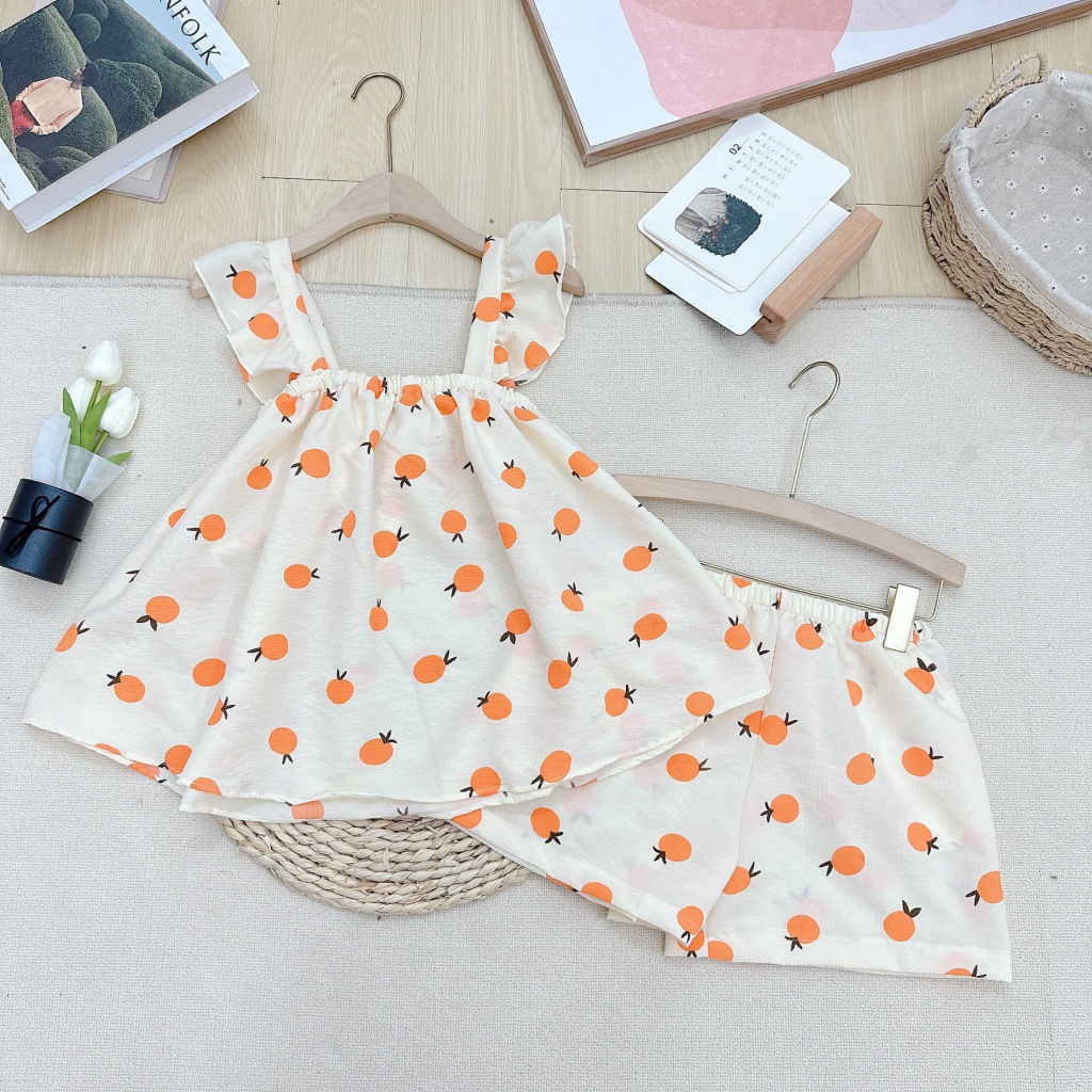 Bộ ngủ cánh tiên bèo in hình siêu dễ thương chất đũi xốp nhăn mặt mát thoải mái