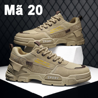 Giày Thể Thao Nam, Giày Da Phối Vải Màu Nâu Đế Cao 5cm Mã 20