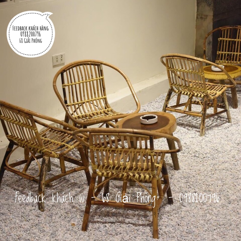 Bộ bàn ghế mây sò tự nhiên nhỏ gọn, tiện lợi phù hợp bộ cafe/ Ban công gia đình/ Homestay