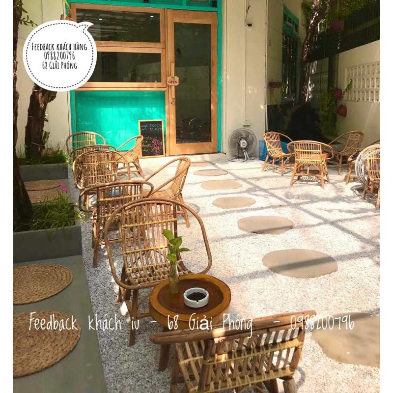 Bộ bàn ghế mây sò tự nhiên nhỏ gọn, tiện lợi phù hợp bộ cafe/ Ban công gia đình/ Homestay