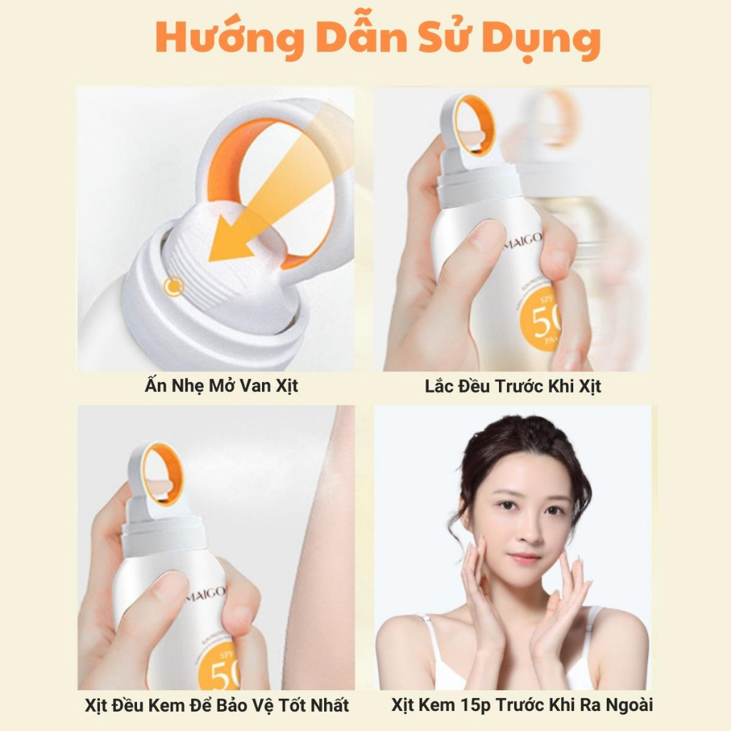 Xịt Chống Nắng Trắng Da SPF50 PA+++, Kem Chống Nắng Nâng Tone Maigoole Chống Tia Cực Tím, Ngăn Ngừa Lão Hoá Da