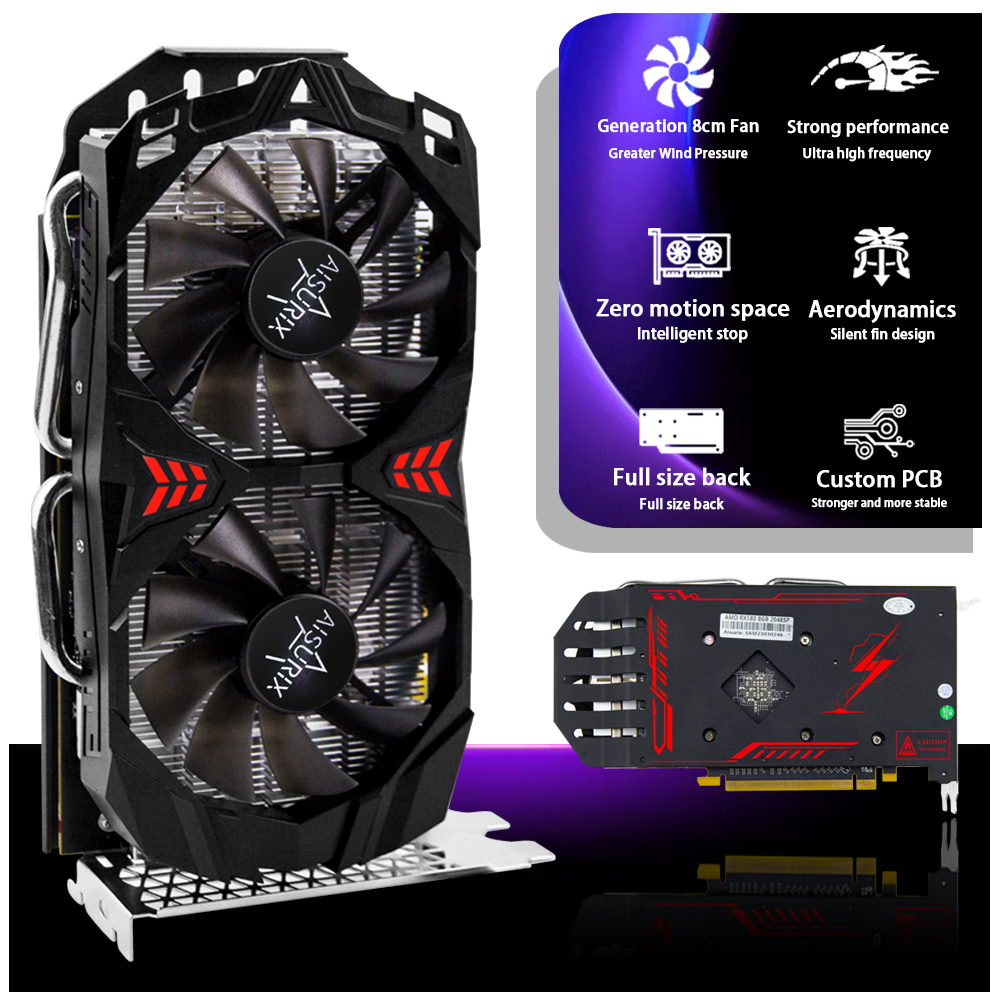 AISURIX RX 580 8GB Card màn hình VGA New GPU AMD GDDR5 PC Gaming