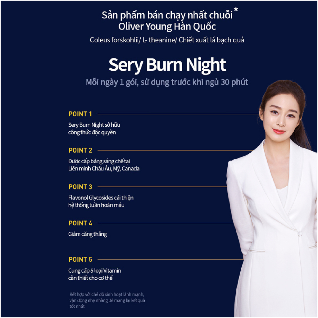 Viên Uống Hỗ Trợ Ngủ Ngon Giảm Cân Ban Đêm SERY BOX Seryburn Night Hộp 56 gr