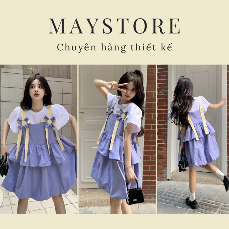 (Hàng sẵn) Đầm babydoll tím bông cúc Có Bigsize Maystore