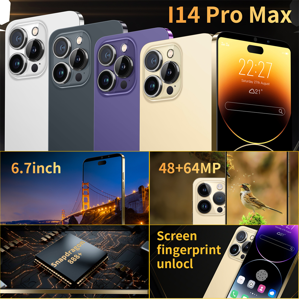Điện thoại thông minh Chính hãng 2023 i14 PRO MAX 5G toàn màn hình Android máy ảnh HD Bán chơi game giá rẻ Google Store