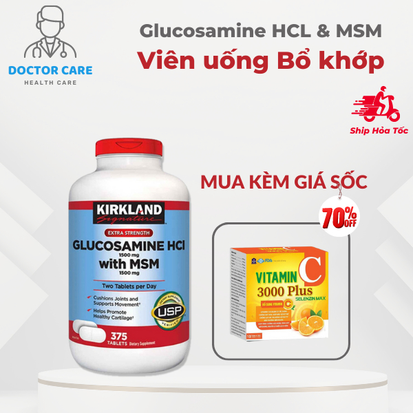 Viên Uống Glucosamine Bổ Xương Khớp Glucosamine HCL 1500mg With MSM 1500mg Kirkland 375 viên Mỹ,KIRKLAND Glucosamine