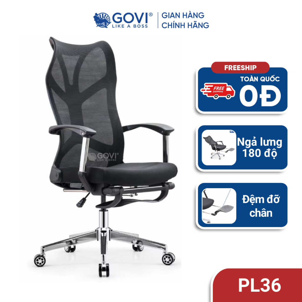 Ghế công thái học Ergonomic GOVI PL36 - Thiết kế gác chân, ngả cố định nhiều vị trí