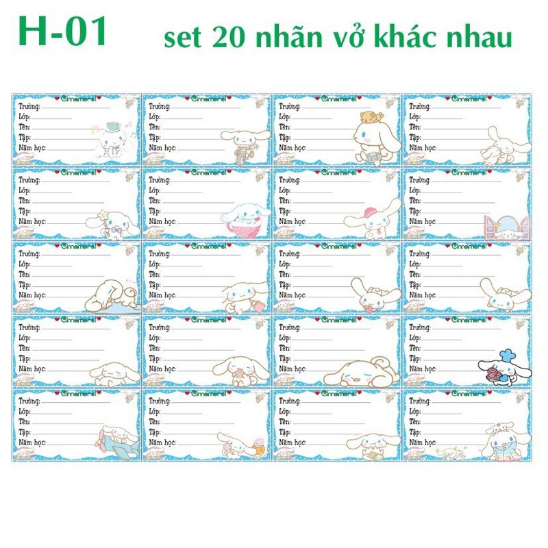 Nhãn vở cinnamoroll cute 60 nhãnkhacs nhau/ nhãn dán cute cinnamoroll