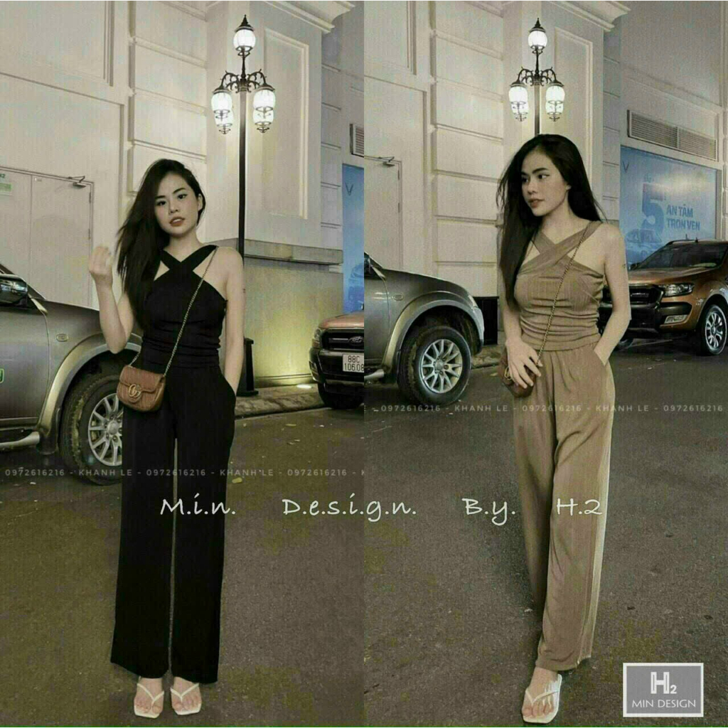 [6.6 Sales Freeship] Set bộ thun gân áo cổ yếm mix quần dài ống rộng, set bộ basic trơn màu thun gân dạo phố cá tính mtb