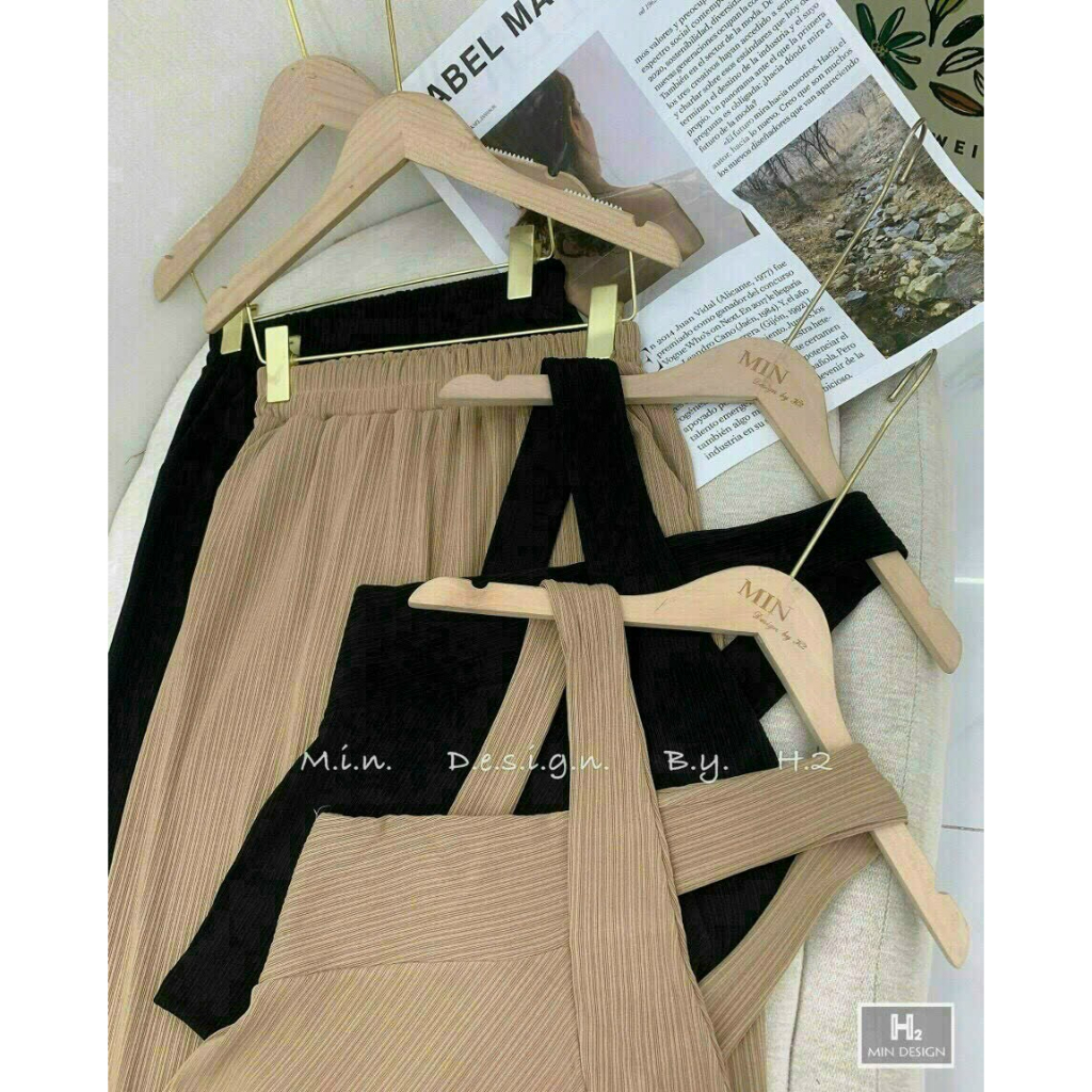 [6.6 Sales Freeship] Set bộ thun gân áo cổ yếm mix quần dài ống rộng, set bộ basic trơn màu thun gân dạo phố cá tính mtb