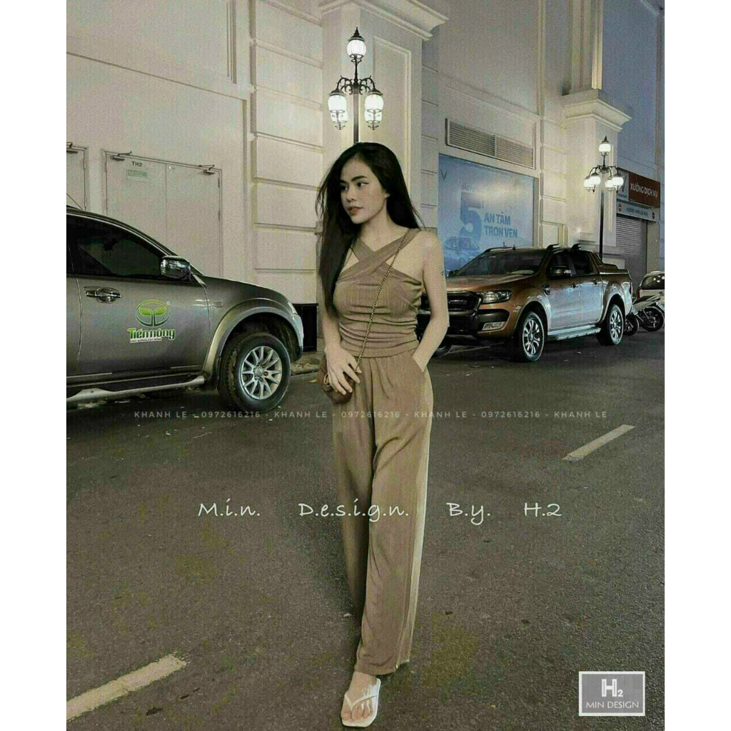 [6.6 Sales Freeship] Set bộ thun gân áo cổ yếm mix quần dài ống rộng, set bộ basic trơn màu thun gân dạo phố cá tính mtb