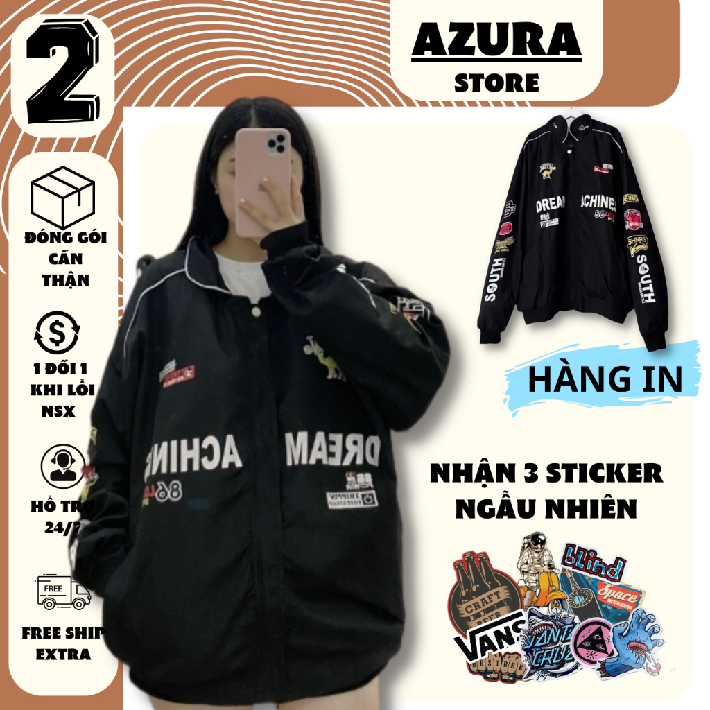Áo Khoác Vải Dù Vintage In Chữ Dream Achines Phong Cách Racing Cực Chất - Azura2 Store