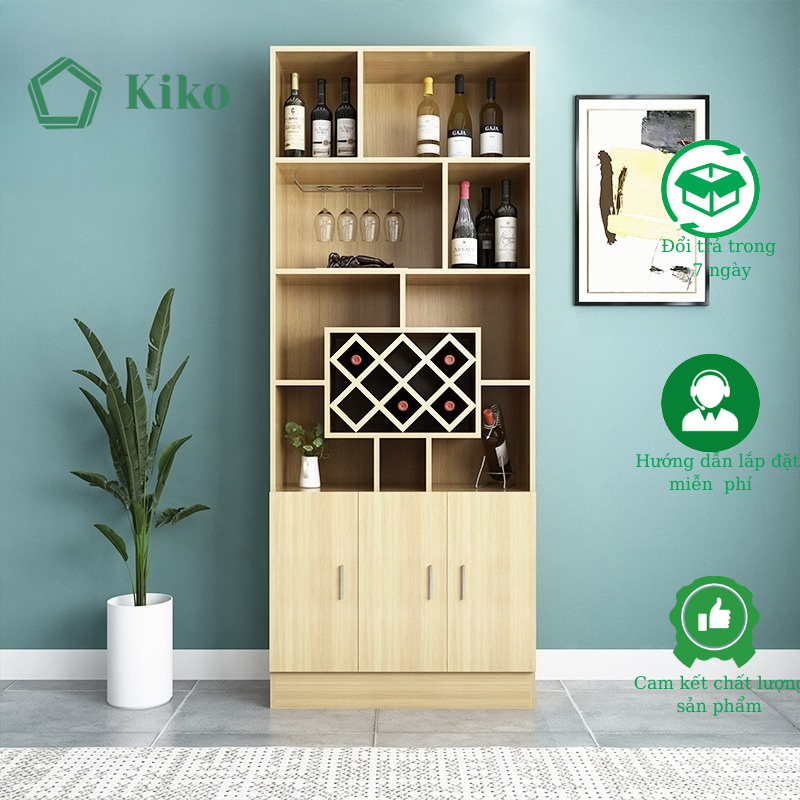 Tủ Rượu Gỗ Đặt Sàn Trang Trí Kèm Gía Treo Ly - Gỗ MDF 15mm Cốt Xanh Chống Ảm KIKO TR 016