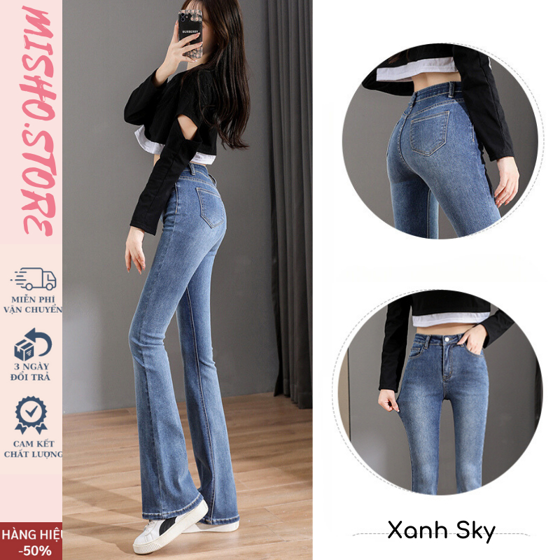 Quần bò jean nữ ống loe đứng rộng suông co giãn jeans cạp cao cao cấp Hottrend 2023 MISHO | BigBuy360 - bigbuy360.vn