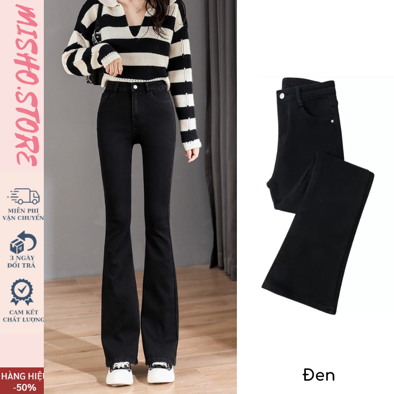 Quần bò jean nữ ống loe đứng rộng suông co giãn jeans cạp cao cao cấp Hottrend 2023 MISHO | BigBuy360 - bigbuy360.vn
