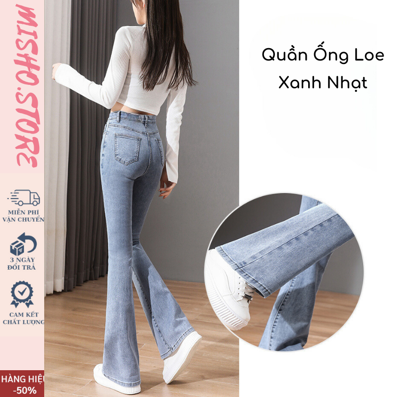 Quần bò jean nữ ống loe đứng rộng suông co giãn jeans cạp cao cao cấp Hottrend 2023 MISHO | BigBuy360 - bigbuy360.vn