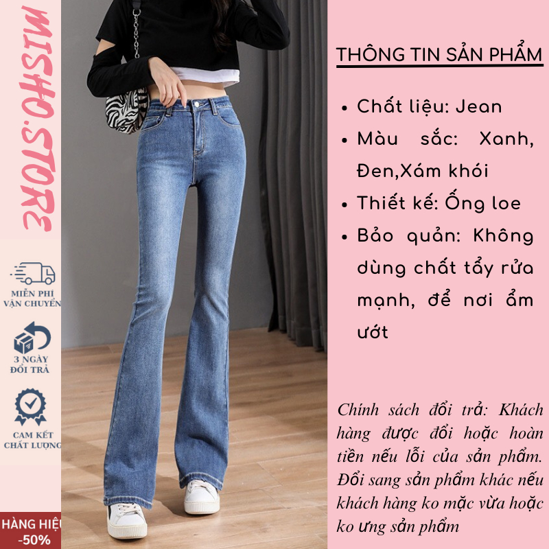 Quần bò jean nữ ống loe đứng rộng suông co giãn jeans cạp cao cao cấp Hottrend 2023 MISHO | BigBuy360 - bigbuy360.vn