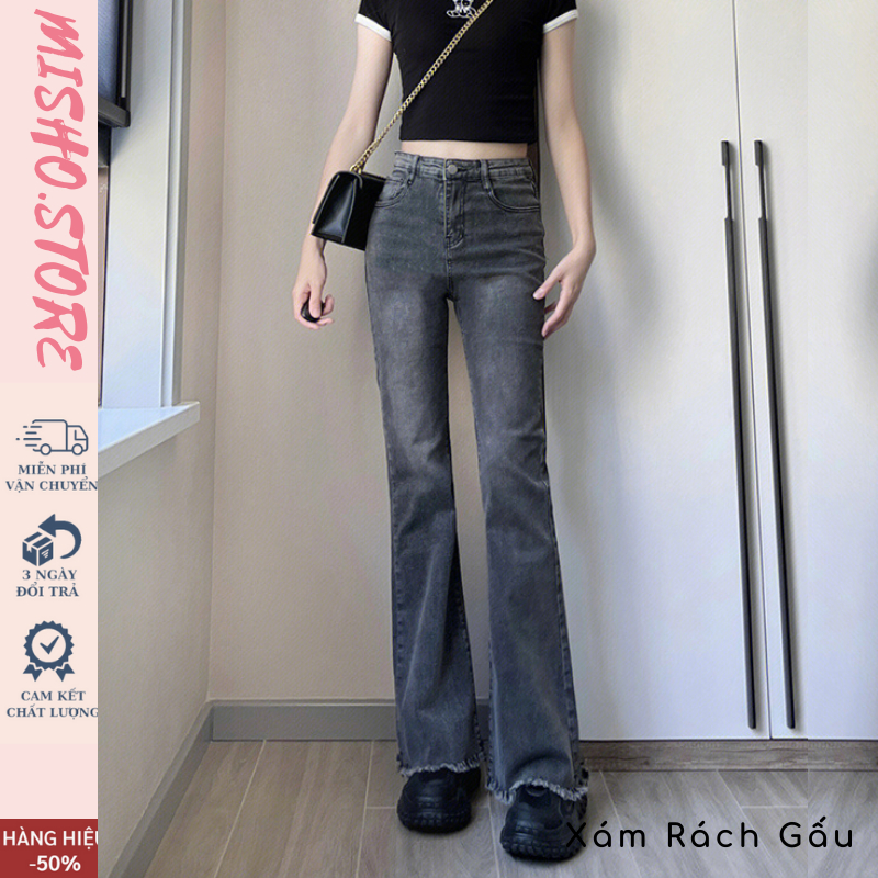 Quần bò jean nữ ống loe đứng rộng suông co giãn jeans cạp cao cao cấp Hottrend 2023 MISHO | BigBuy360 - bigbuy360.vn