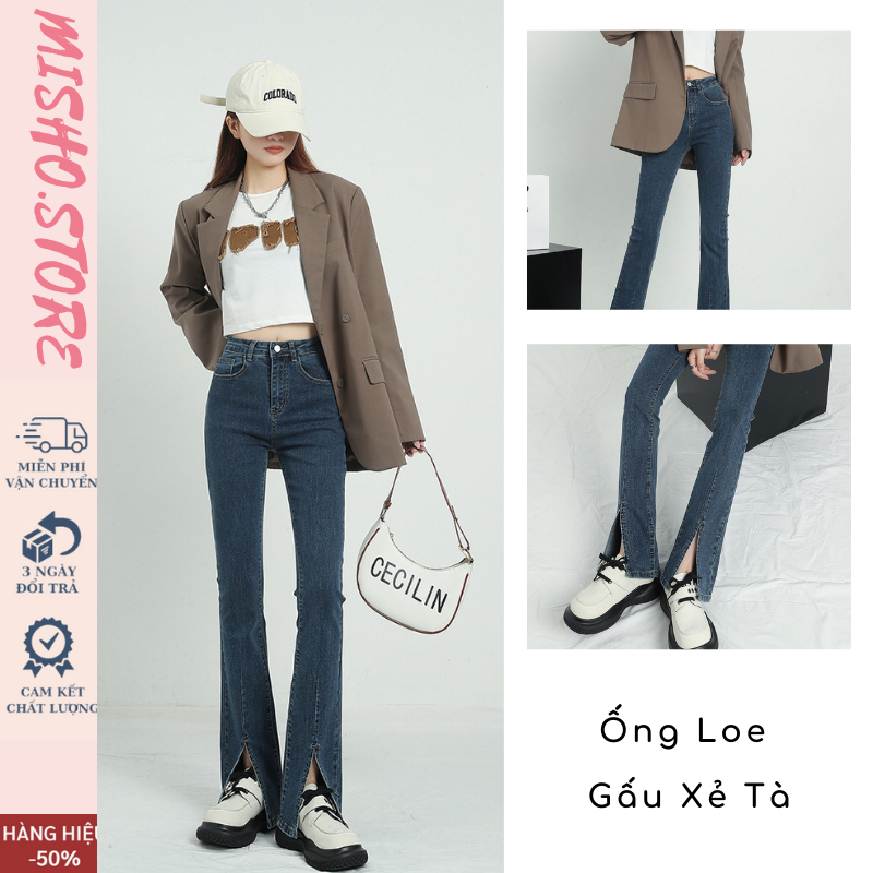 Quần bò jean nữ ống loe đứng rộng suông co giãn jeans cạp cao cao cấp Hottrend 2023 MISHO | BigBuy360 - bigbuy360.vn