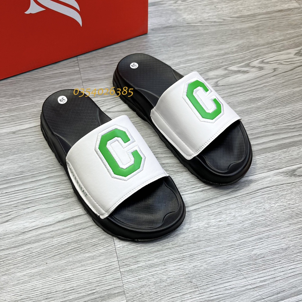 Dép CHƯ C, dép nam nữ quai ngang cao cấp tăng chiều cao đế chống trơn quai da họa tiết thêu C hot trend 2023