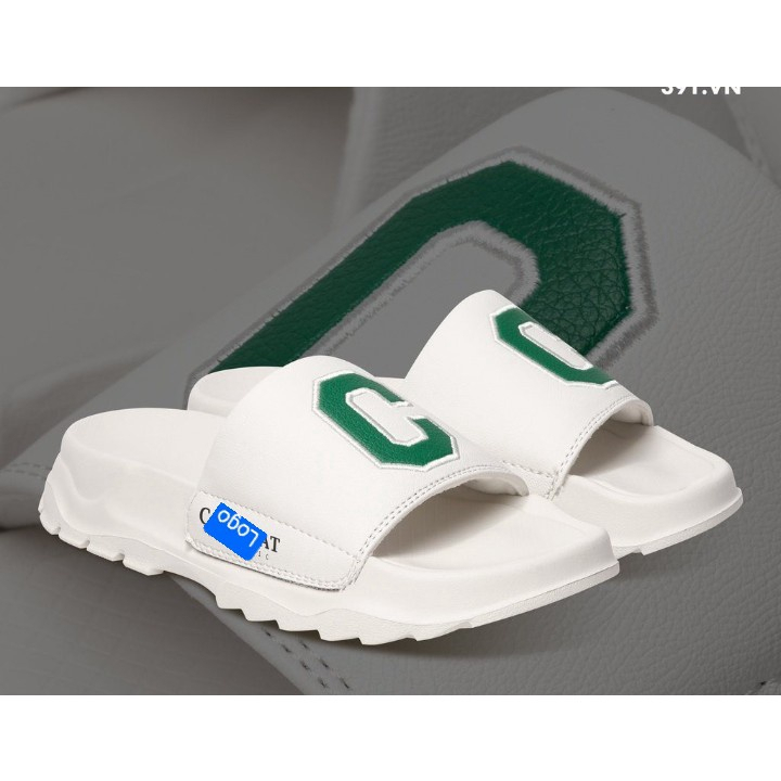 Dép CHƯ C, dép nam nữ quai ngang cao cấp tăng chiều cao đế chống trơn quai da họa tiết thêu C hot trend 2023