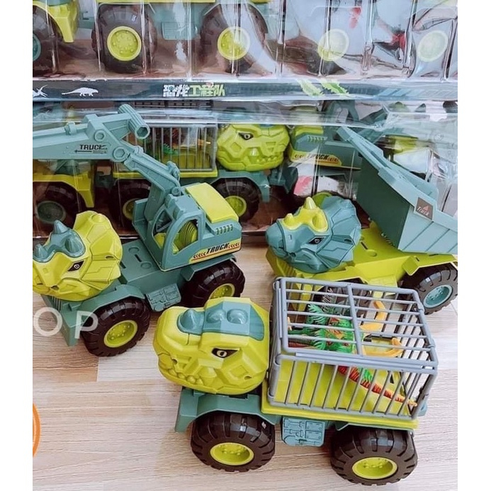 Set 3 Ô Tô Khủng Long Công Trình - Bộ 3 Ô Tô Khủng Long - xe đồ chơi khủng long cho bé