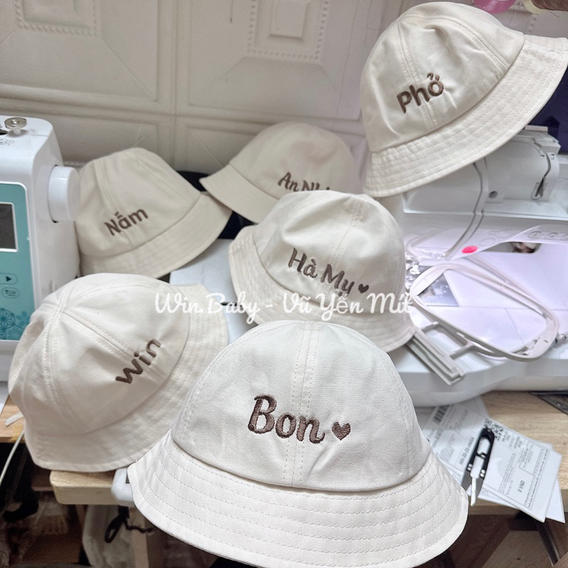 Mũ bucket tai bèo THÊU Tên độc quyền cho bé và mẹ