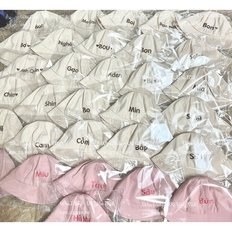 Mũ bucket tai bèo THÊU Tên độc quyền cho bé và mẹ