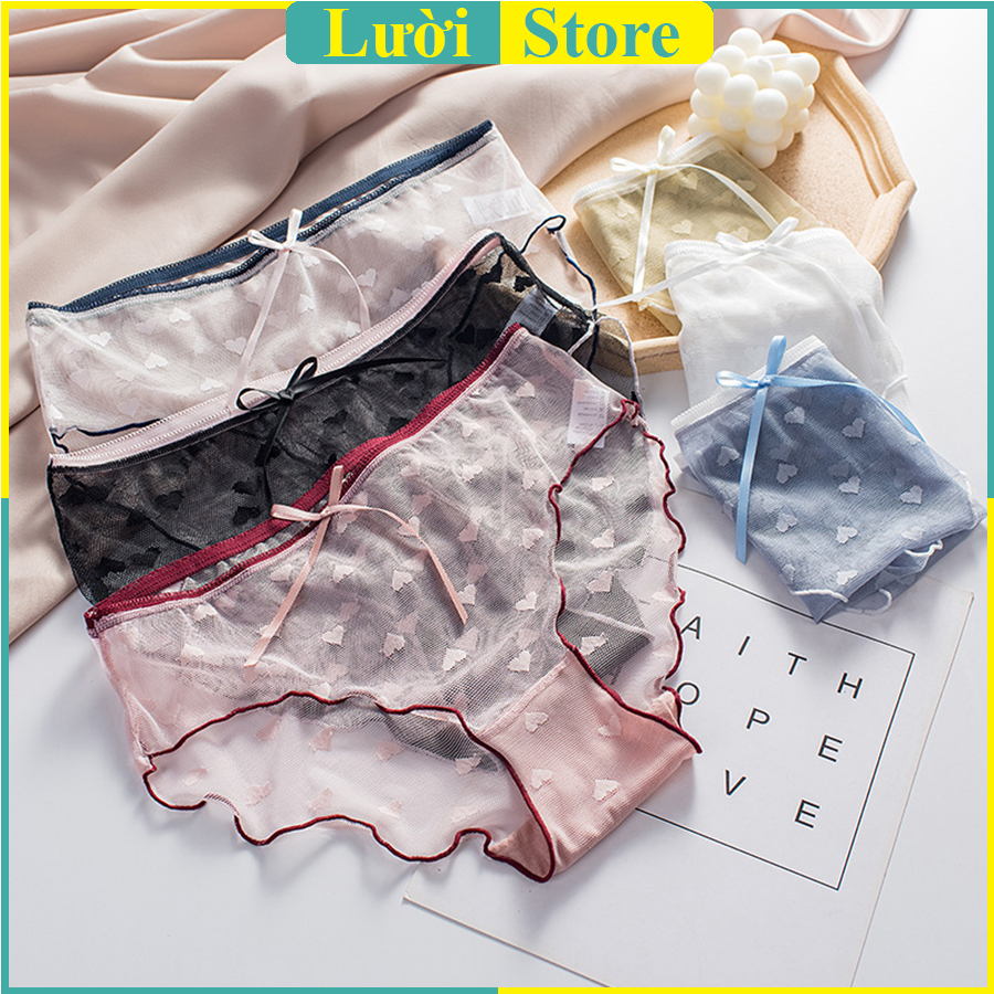 Quần lót nữ viền ren họa tiết trái tim phong cách đáng yêu H06