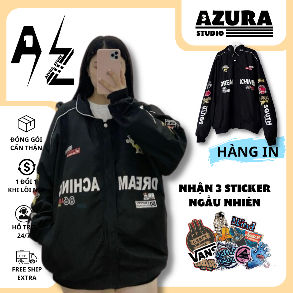 Áo Khoác Vải Dù Vintage In Chữ Dream Achines Phong Cách Racing Cực Chất - AZURA Store