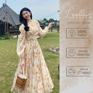 Đầm váy voan maxi hoa nhí tay bồng dài tay LiLiQiQi By LeeGi vải mềm mát Min6154 Min6155