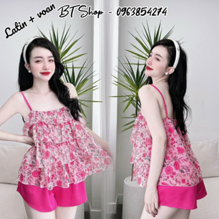 Đồ ngủ mặc nhà lụa bèo tầng quần đùi freesize <57kg tuỳ chiều cao