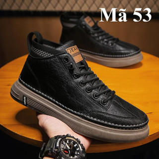 Giày Thể Thao Nam, Giày Da Màu Đen Cổ Lỡ Bo Len Mã 53