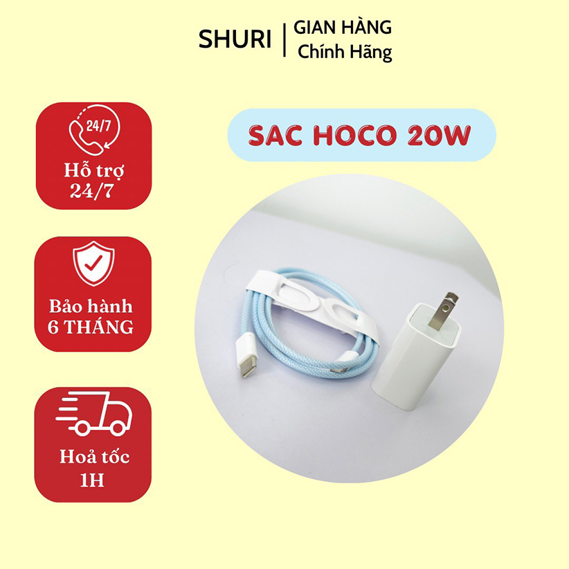 Bộ Sạc Nhanh 20W HOCO Dây Dù / Sạc Nhanh 20W Chân Dẹt 2 Cổng Sạc Cho iP Từ 8 Đến 14 Promax - Bảo Hành 3 Tháng